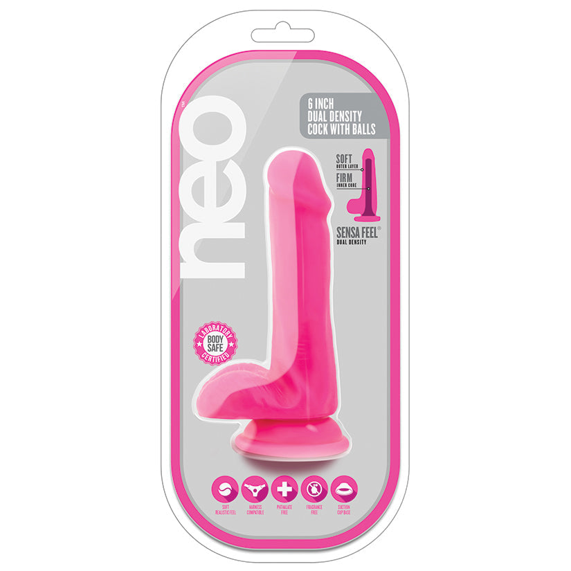 Neo Dual Density Cock With Balls-Neon Pink 6